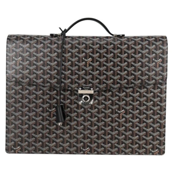 GOYARD Herringbone Business Bag PVC Leather Black Auth 118898M - Picture 1 of 13